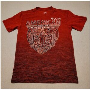 American Fighter Youth Small Red Black Heathered Graphic T-Shirt Short Sleeve T